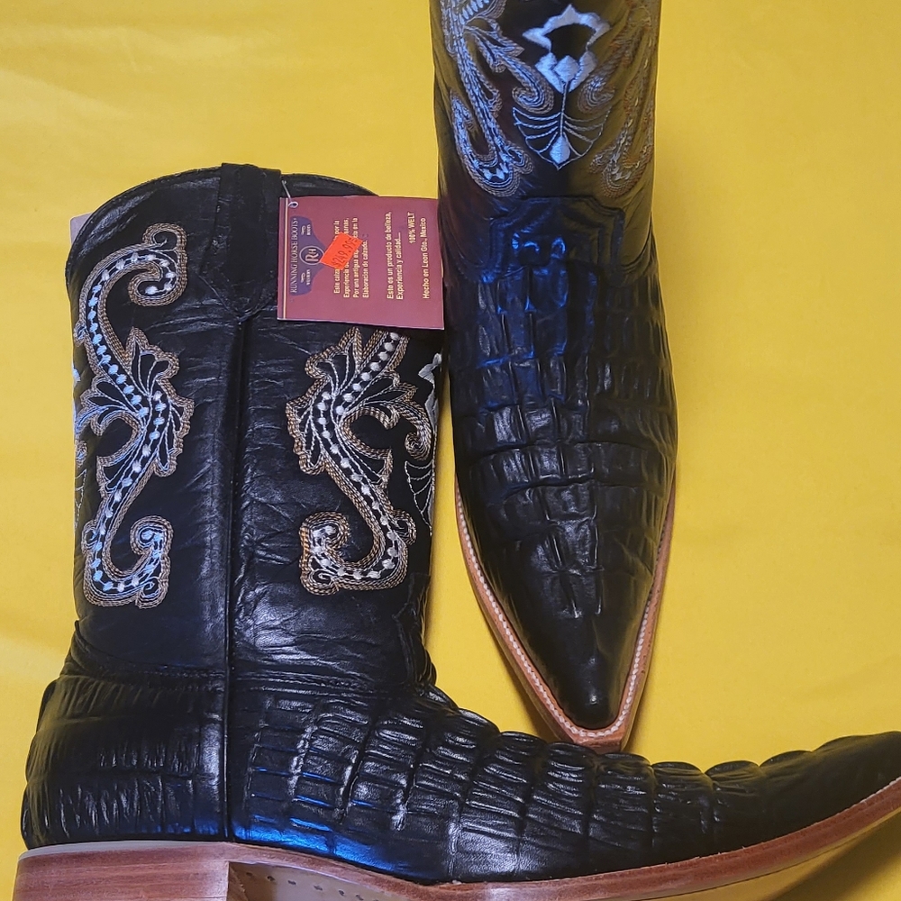 Running Horse 10.5 Black Crocodile Cowboy Western Boots